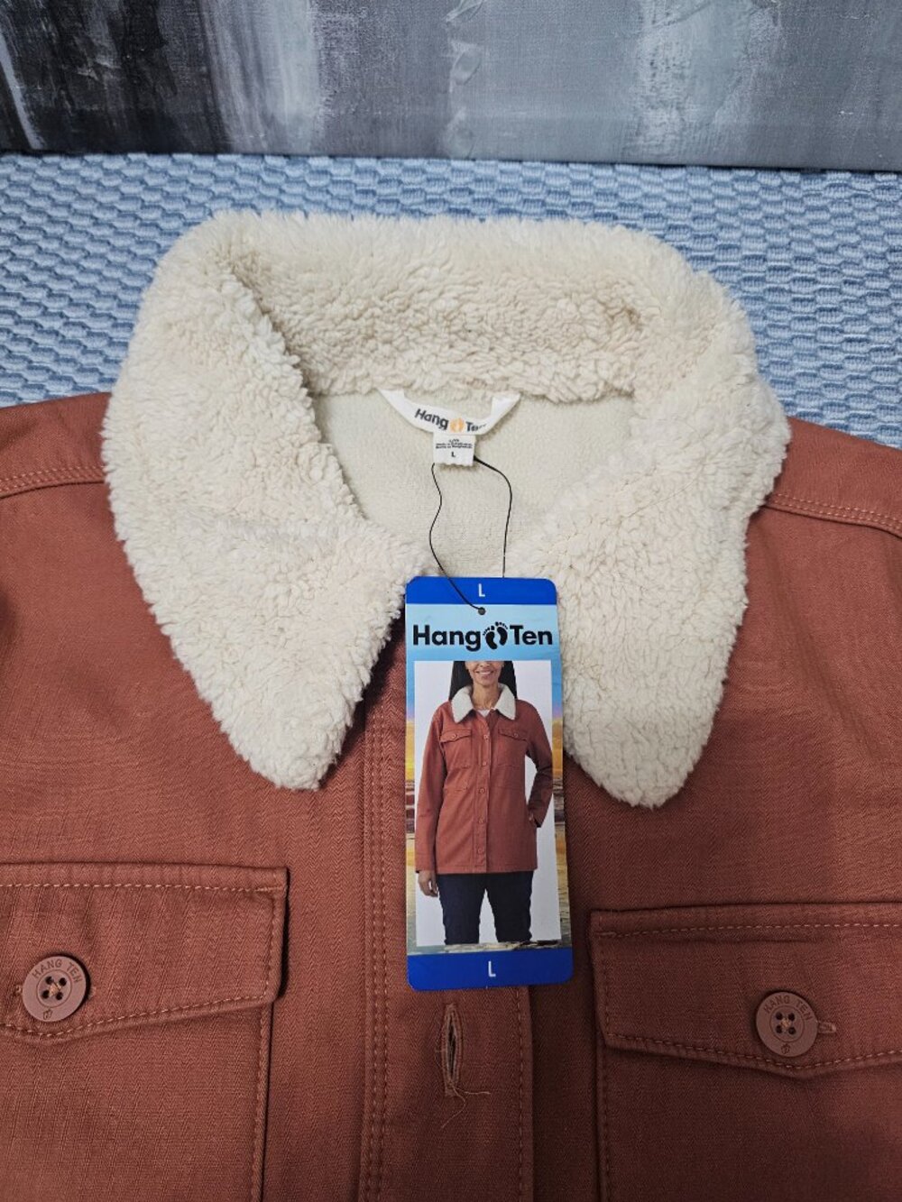 NWT Hang Ten Women’s Sherpa Collar Utility Jacket - Rust Orange - Size Large - Picture 4 of 6